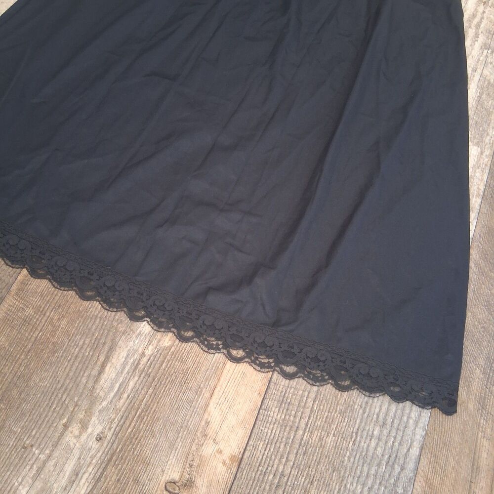 VNTG Deena USA Made Black Satin Lace Trim Half Slip Skirt L Fairy Grunge Boudoir - Picture 4 of 12